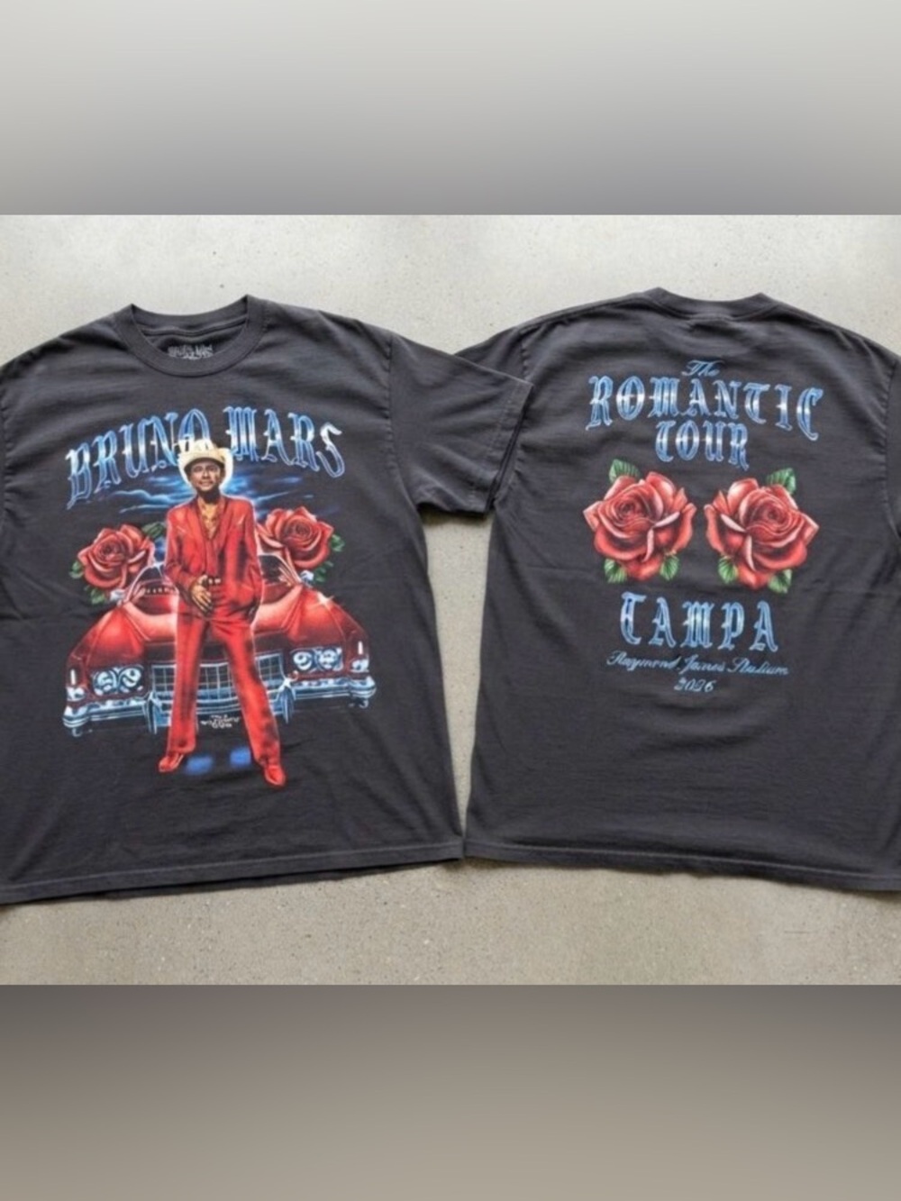 Bruno Mars The Romantic Tour Vintage Graphic Charcoal T-Shirt S-4XL